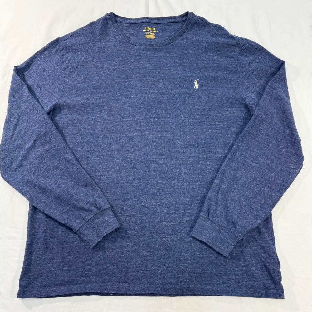 Polo Ralph Lauren Mens Long Sleeve Heathered Blue Cotton T-Shirt XL